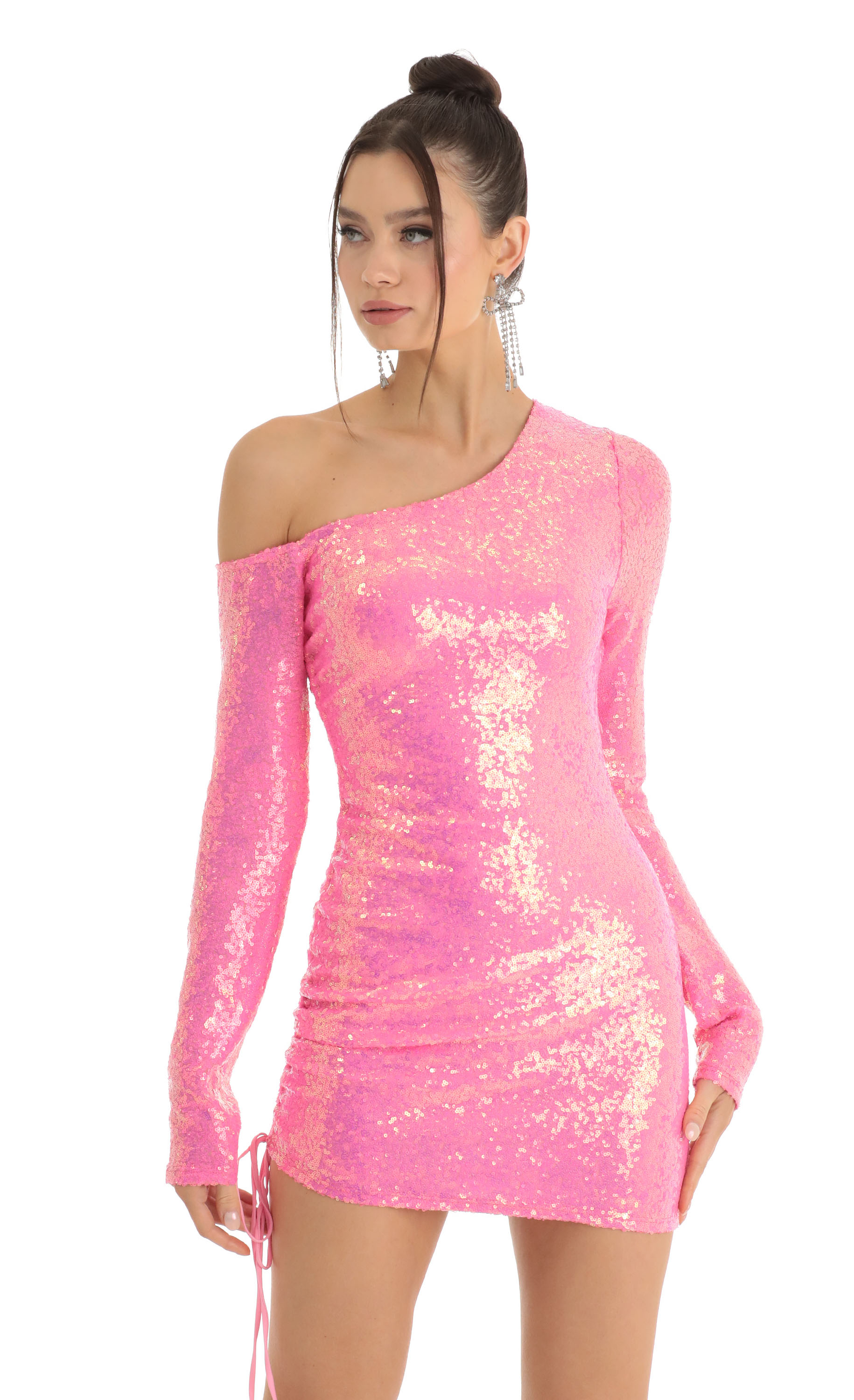 Sequin One Shoulder Dress in Pink