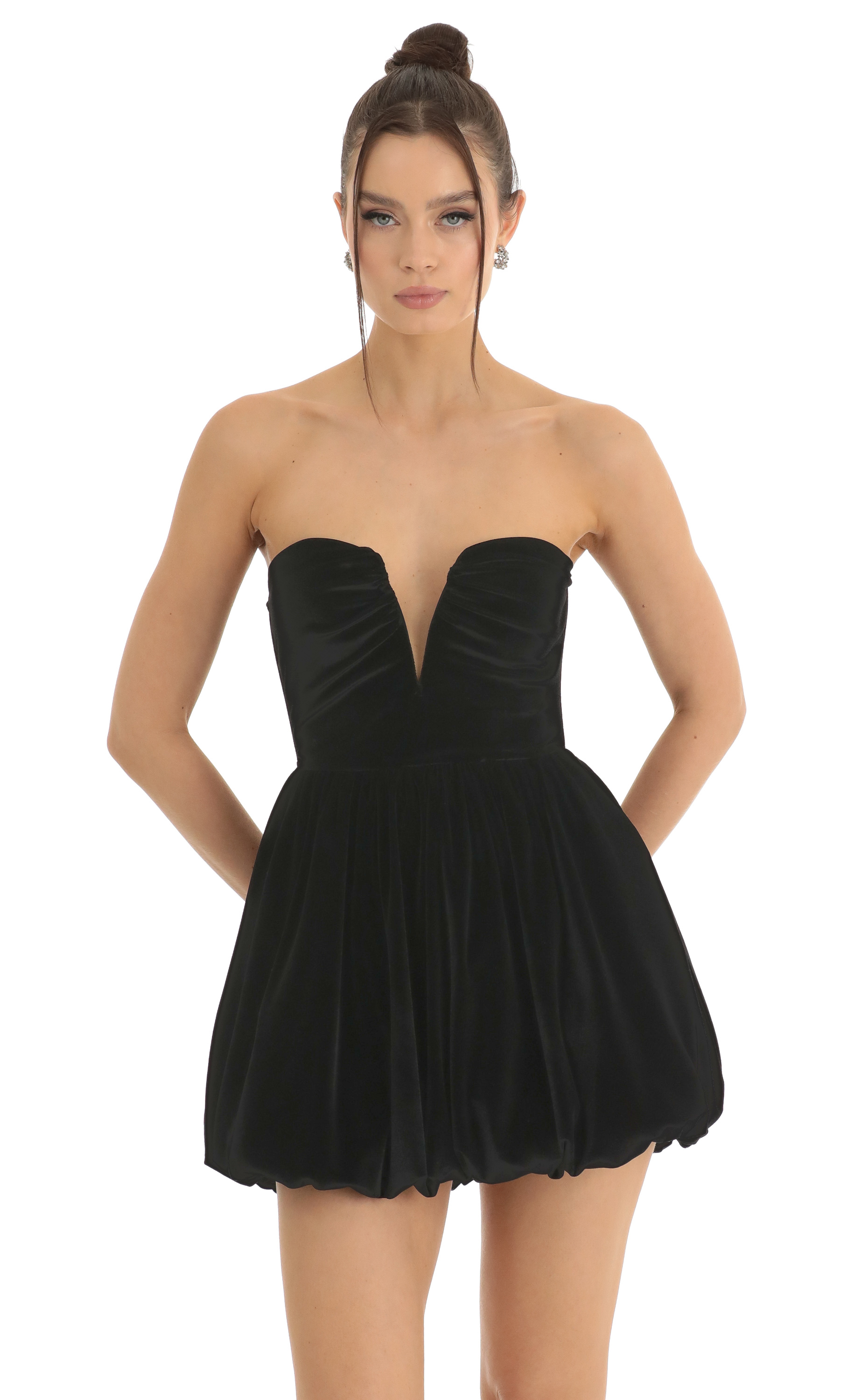 Velvet Strapless Bubble Dress in Black