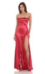 Picture Satin Strapless Maxi Dress in Red. Source: https://media-img.lucyinthesky.com/data/Jan24/150xAUTO/4df272e7-a599-496c-8c33-d0ece9e74aa0.jpg