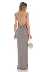 Picture Draped Open Back Maxi Dress in Silver. Source: https://media-img.lucyinthesky.com/data/Jan24/150xAUTO/62186149-1b99-46e5-b766-8e88ceff657a.jpg