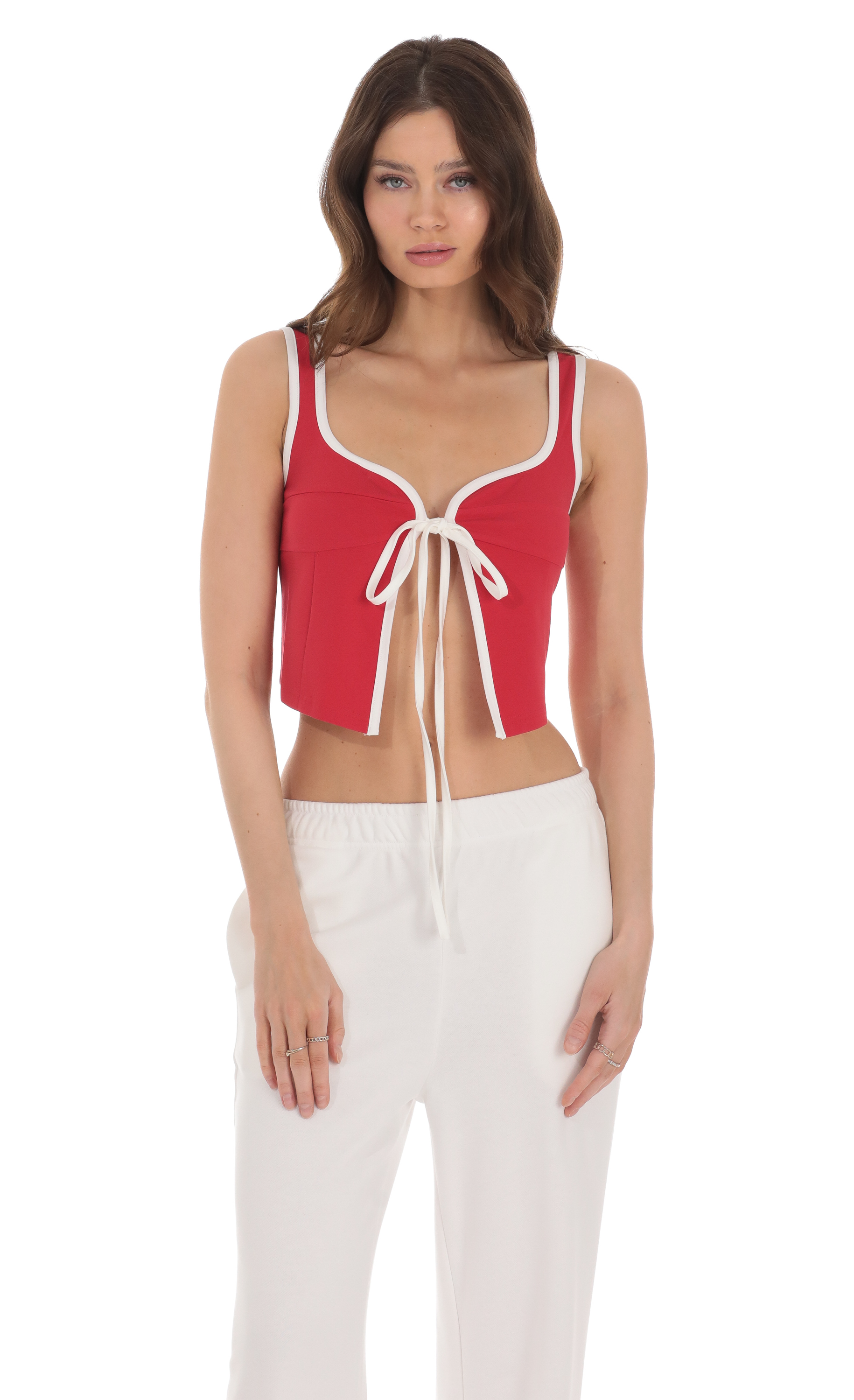 Front Tie Top in Red