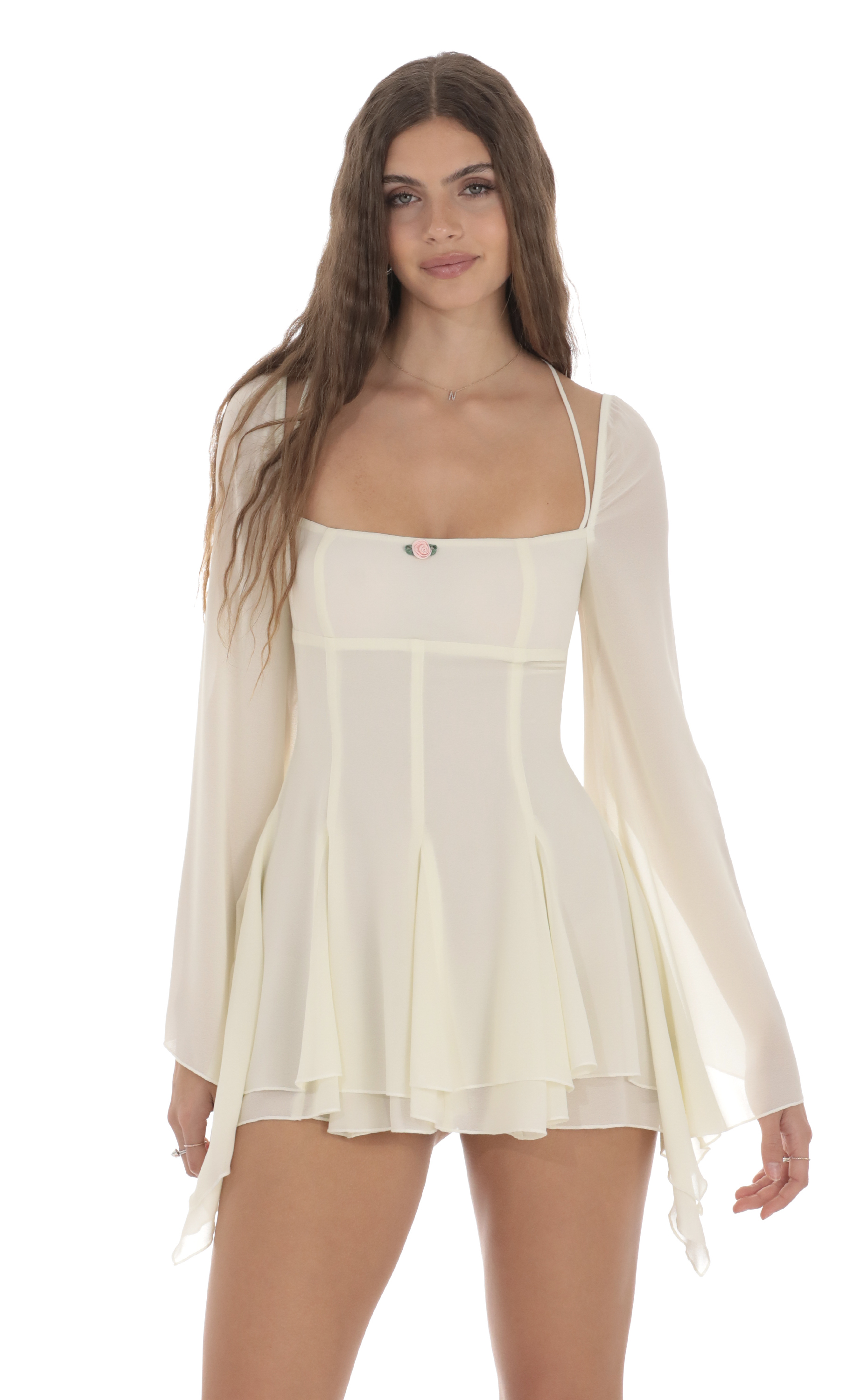 Chiffon Flare Sleeve A-line Dress in Cream