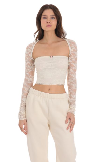 Lace Long Sleeve Top in Cream | LUCY IN THE SKY