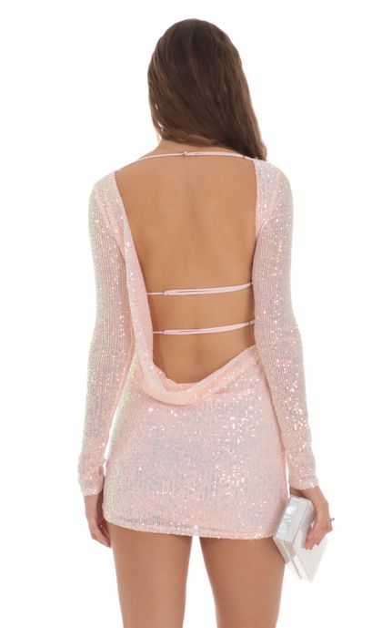 Sequin High Neck Open Back Dress in Pink LUCY IN THE SKY