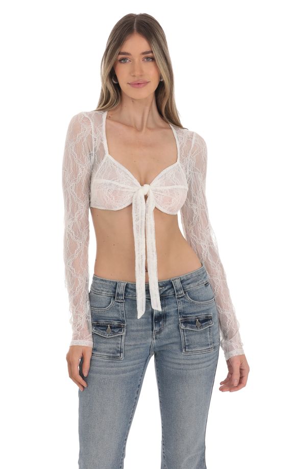 Lace Front Tie Top in White