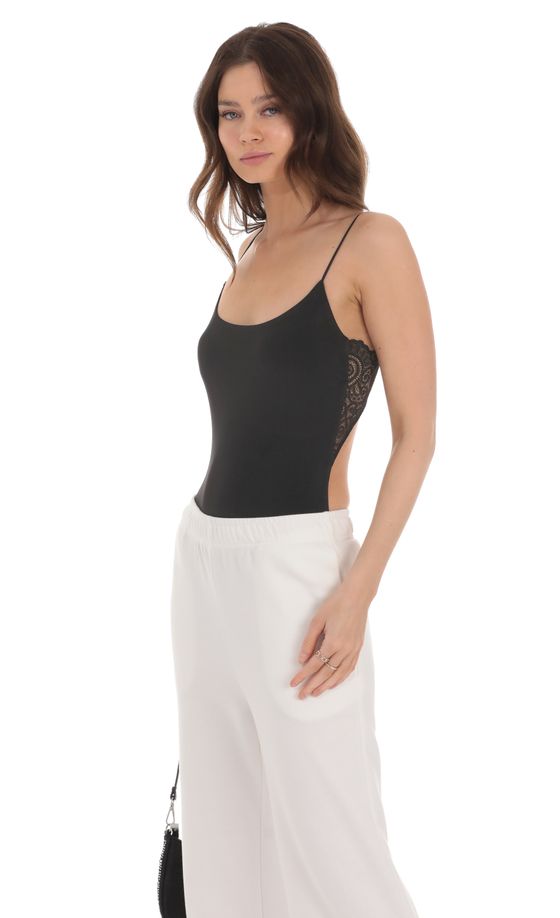 Lace Open Back Bodysuit in Black