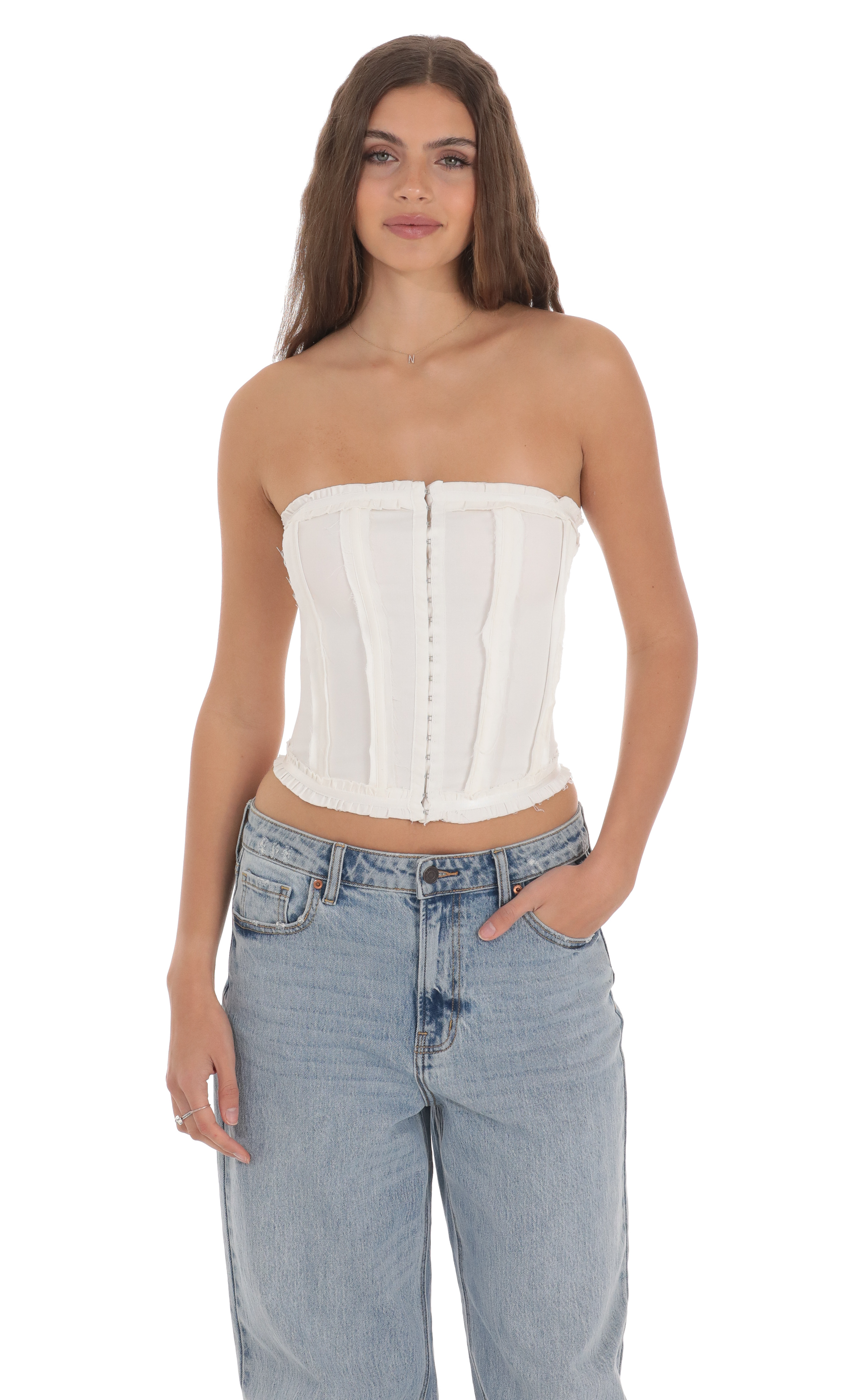 Strapless Hook Corset Top in White