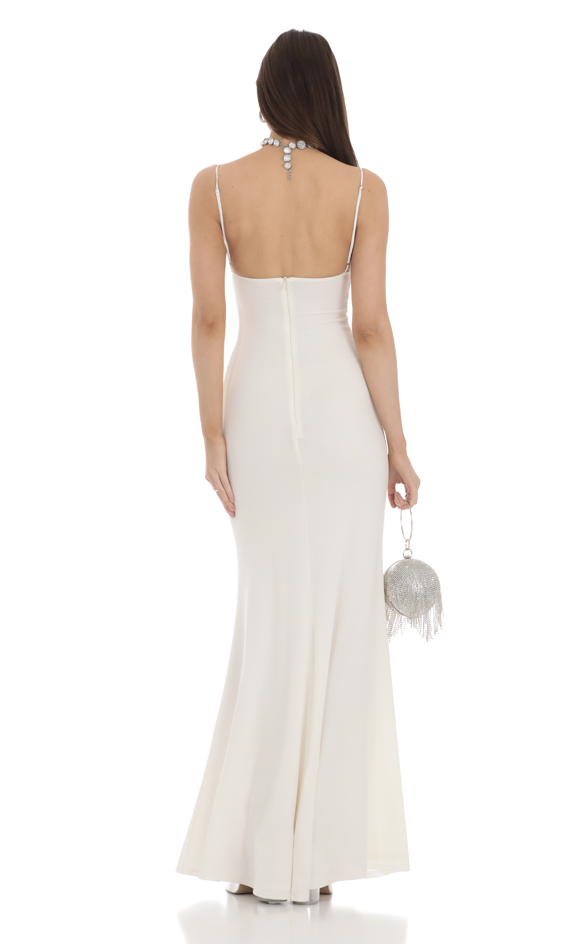 Cowl Neck Mermaid Maxi Dress in White | LUCY IN THE SKY