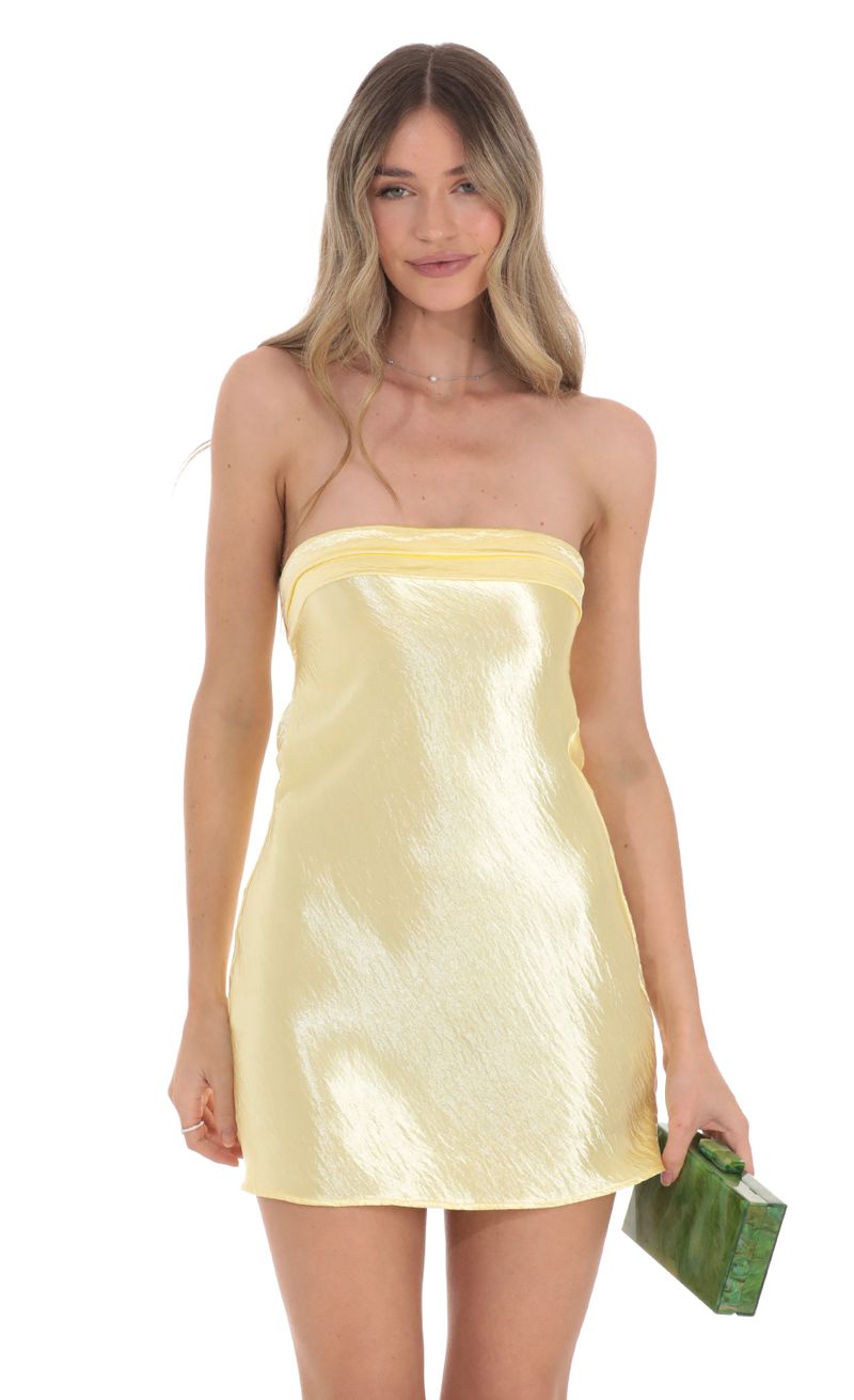 Satin Strapless Slip Dress in Yellow