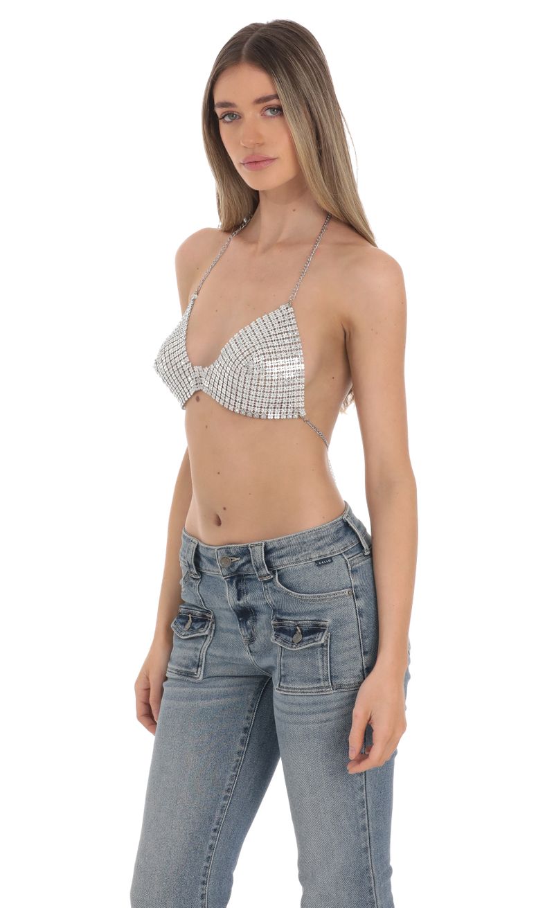 Floral Chainmail Bralette Top in Silver