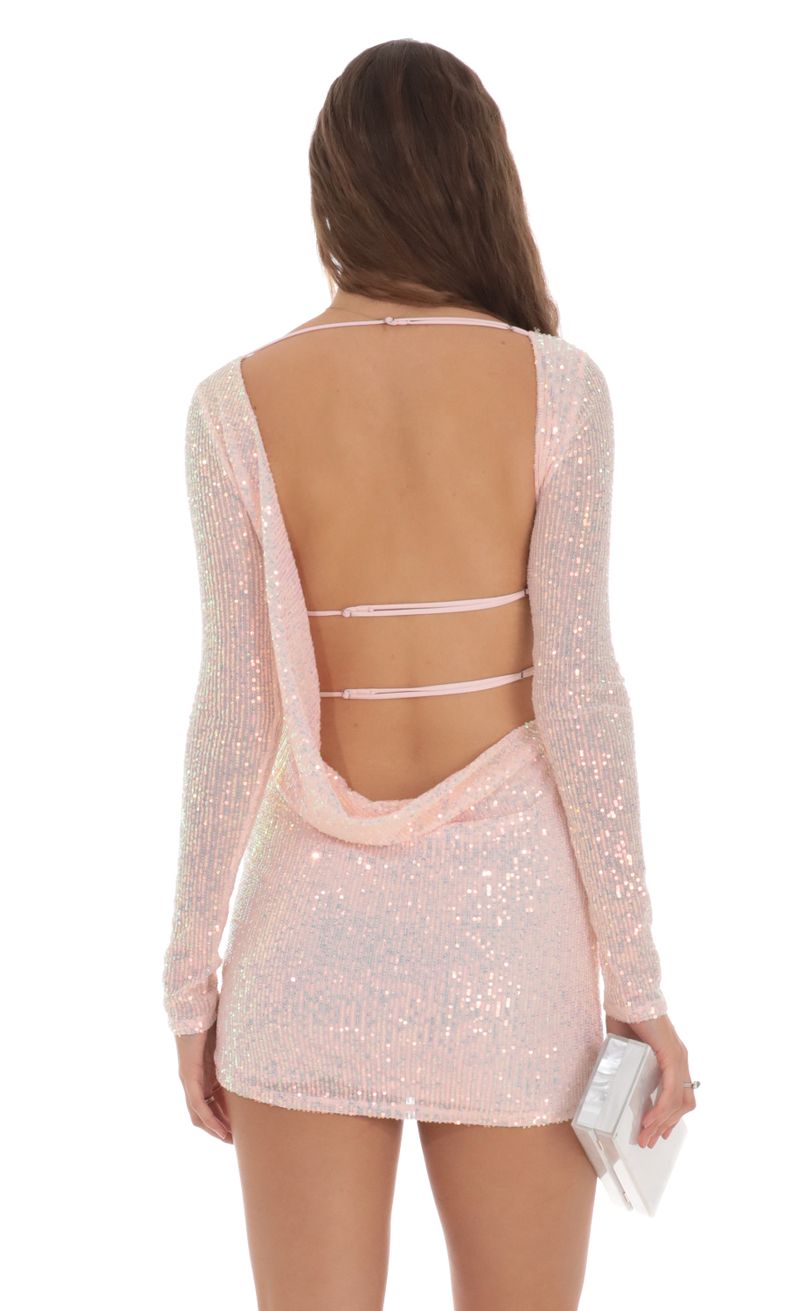 Sequin High Neck Open Back Dress in Pink | LUCY IN THE SKY