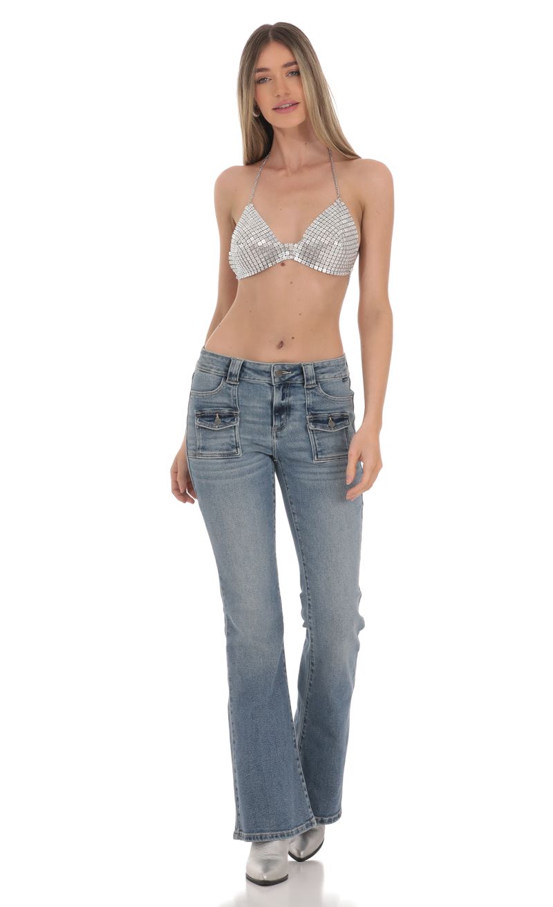 Floral Chainmail Bralette Top in Silver