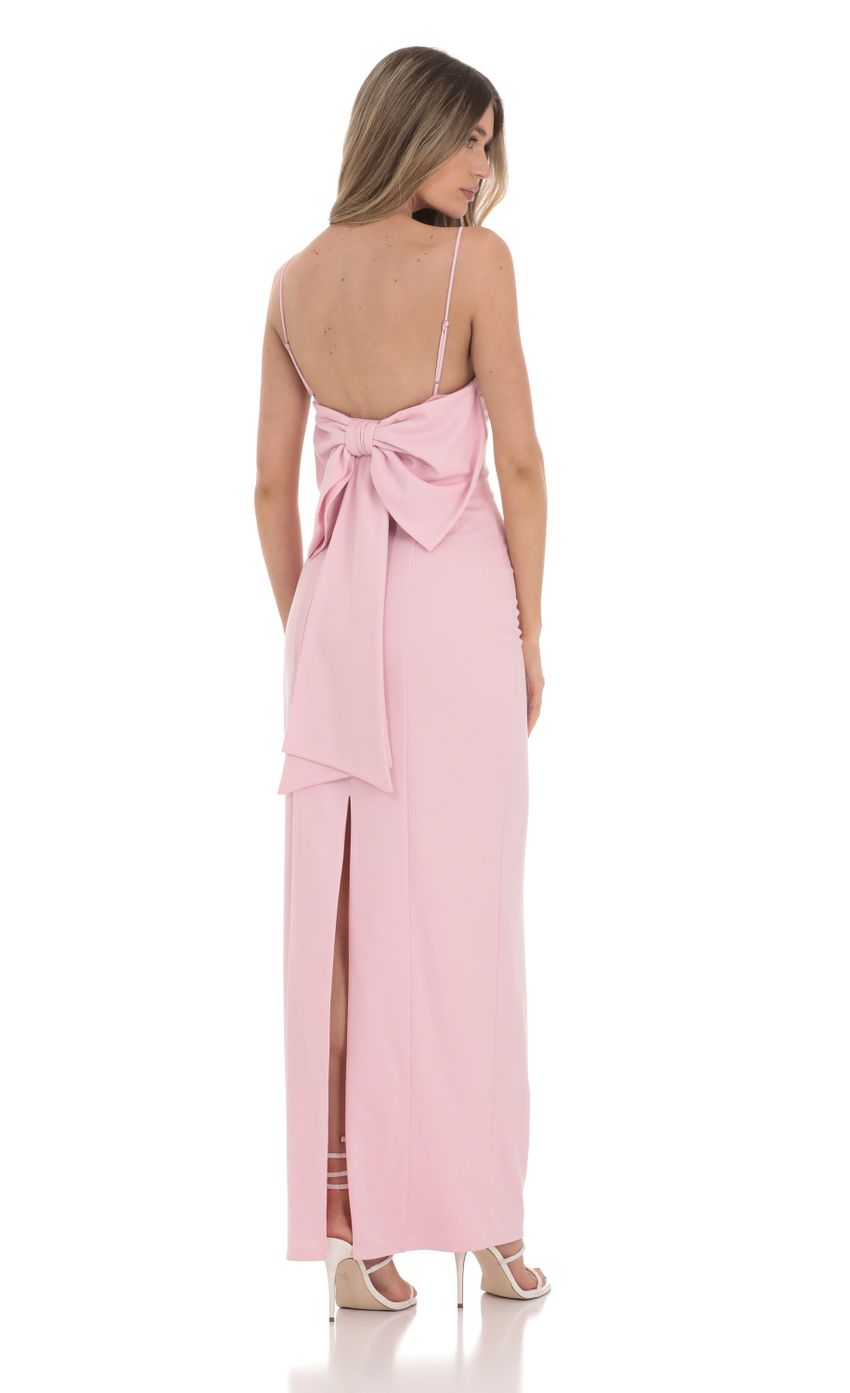 Picture Back Bow Maxi Dress in Pink. Source: https://media-img.lucyinthesky.com/data/Jan24/850xAUTO/09554147-dfd9-4304-98ba-5ba337899a1f.jpg