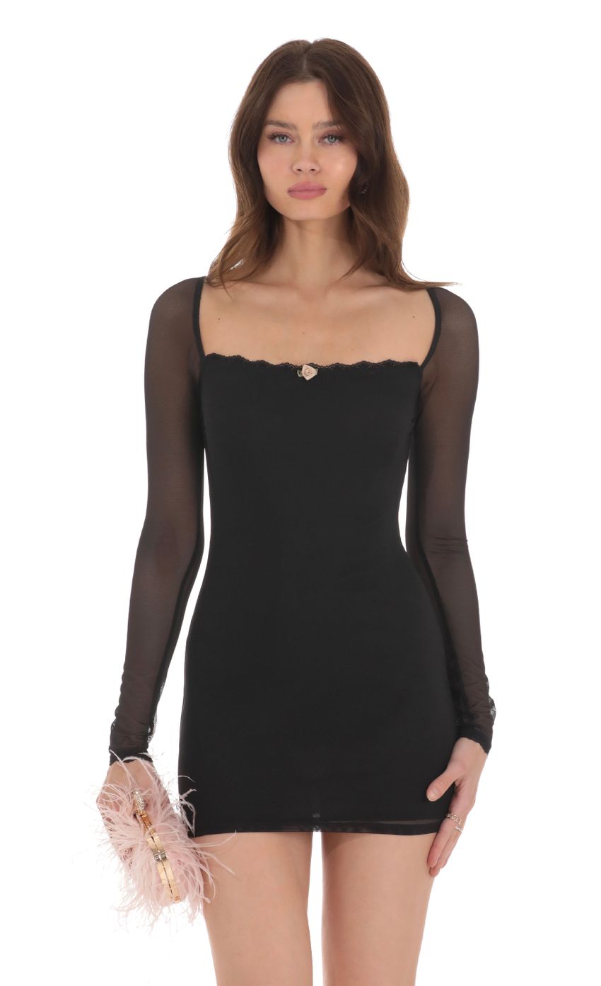 Picture Mesh Lace Long Sleeve Dress in Black. Source: https://media-img.lucyinthesky.com/data/Jan24/850xAUTO/1101d746-7ec8-4ba6-99ff-c9871bf37931.jpg
