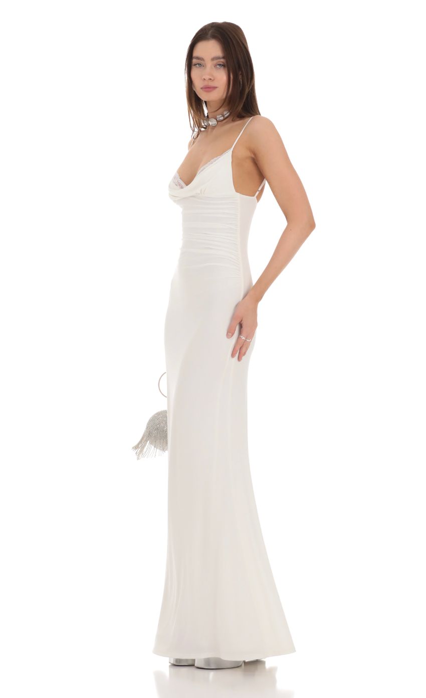 Picture Cowl Neck Mermaid Maxi Dress in White. Source: https://media-img.lucyinthesky.com/data/Jan24/850xAUTO/1c0f9abe-0e6d-441f-a271-a14b716ca9c2.jpg