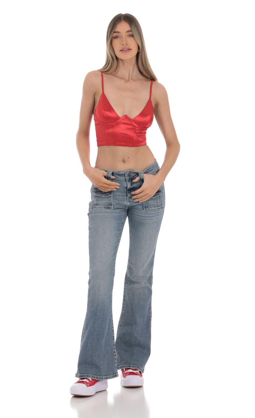 Picture Satin V-Neck Crop Top in Red. Source: https://media-img.lucyinthesky.com/data/Jan24/850xAUTO/1cb800c1-0cee-49ea-bd9c-98a014ebf750.jpg