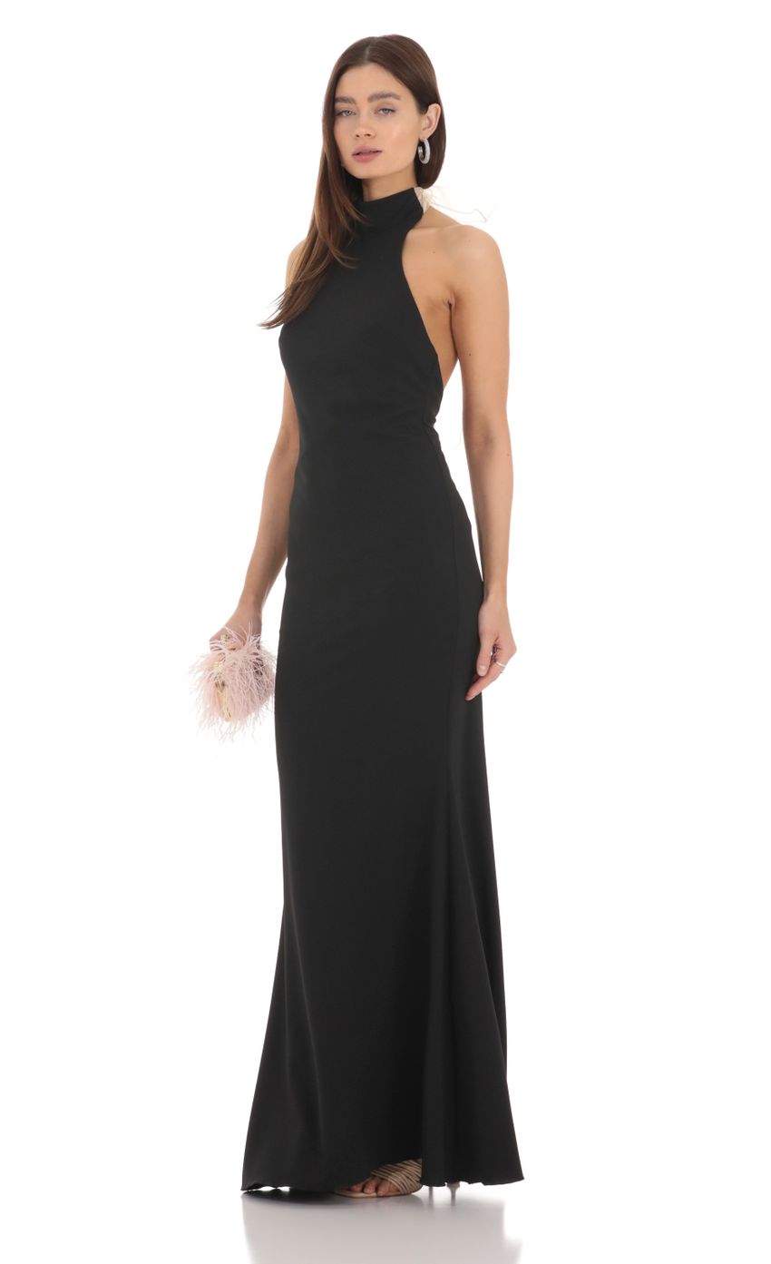 Picture Mock Neck Bow Maxi Dress in Black. Source: https://media-img.lucyinthesky.com/data/Jan24/850xAUTO/2aa51d47-724a-4d2e-b5ab-6416f64b1b6d.jpg