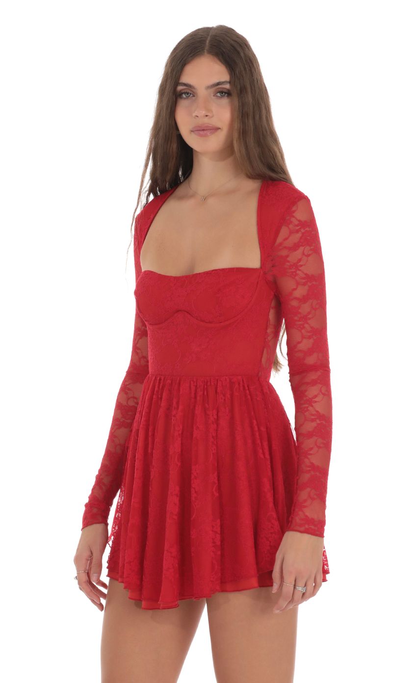 Picture Long Sleeve Lace A-line Dress in Red. Source: https://media-img.lucyinthesky.com/data/Jan24/850xAUTO/371a5903-3ba8-47a8-afa8-2eb15be259e2.jpg