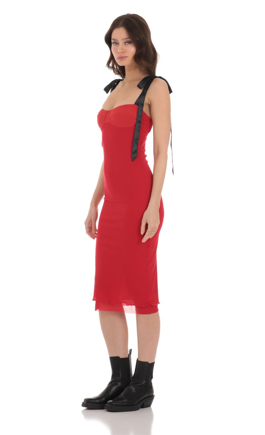 Picture Mesh Black Shoulder Ties Midi Dress in Red. Source: https://media-img.lucyinthesky.com/data/Jan24/850xAUTO/3c581e83-1d58-4e8f-9a75-4210536dc866.jpg