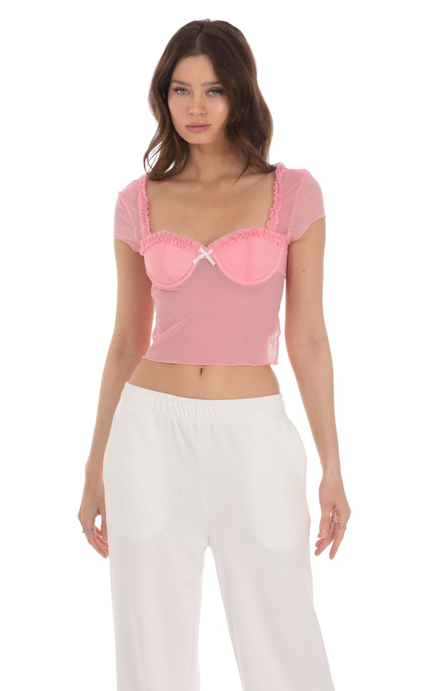 Product image for Mesh Short Sleeve Top in Pink