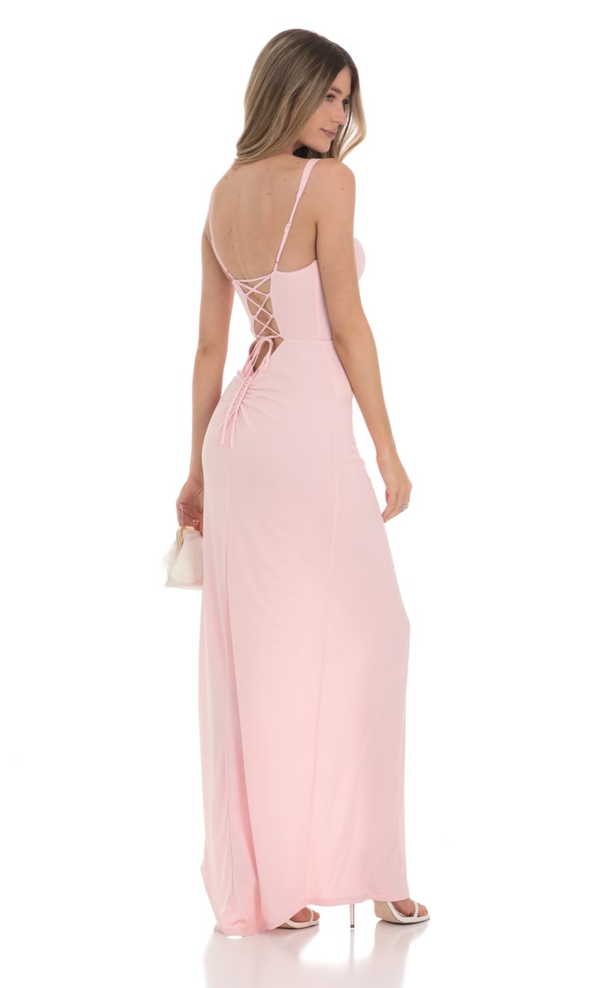 Picture Lace Bust Maxi Dress in Pink. Source: https://media-img.lucyinthesky.com/data/Jan24/850xAUTO/6393f8de-7efa-4626-889a-c29e977f2201.jpg