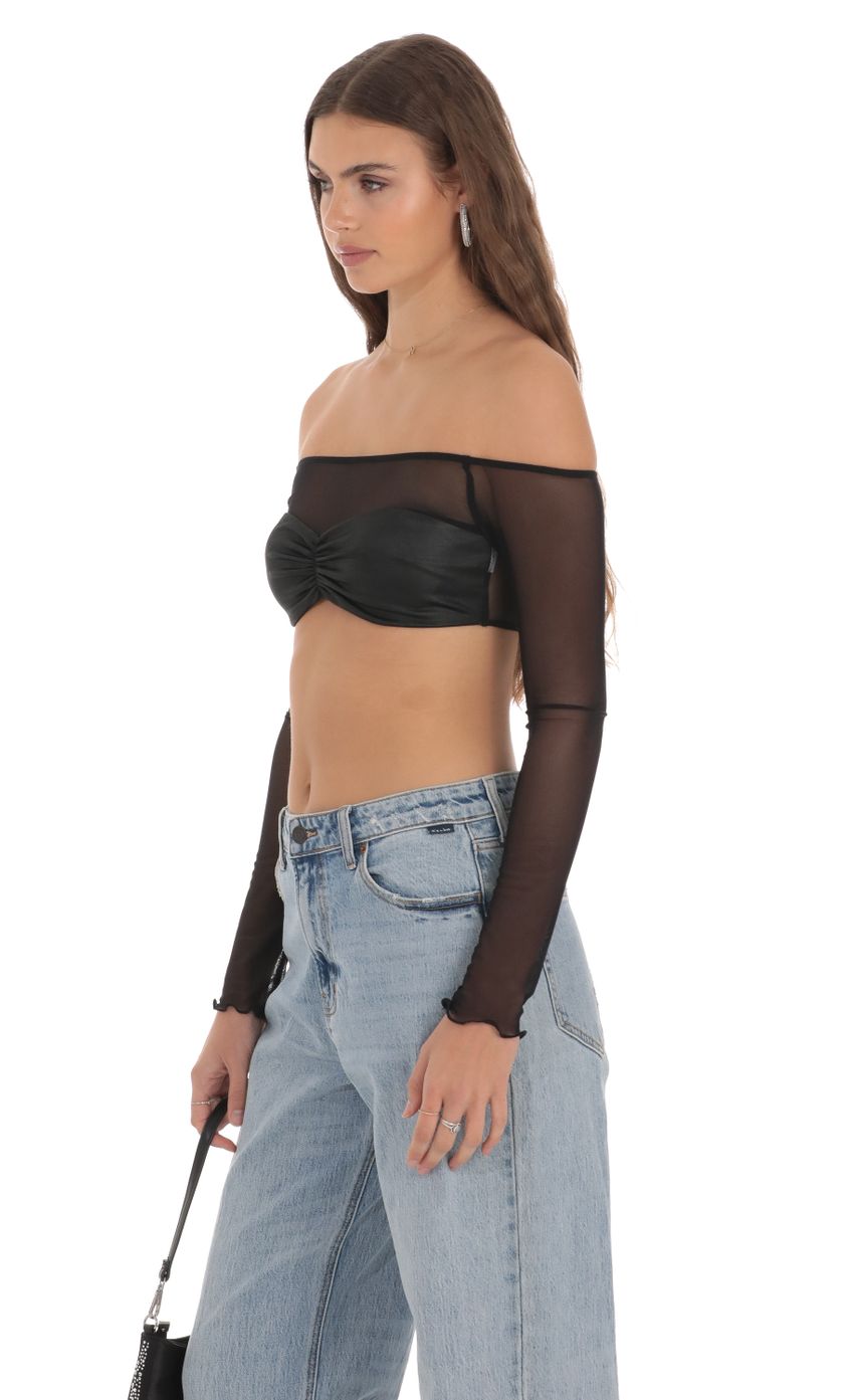 Picture Off Shoulder Mesh Top in Black. Source: https://media-img.lucyinthesky.com/data/Jan24/850xAUTO/79acde68-aea8-4aa8-a5e1-b7e36350c926.jpg