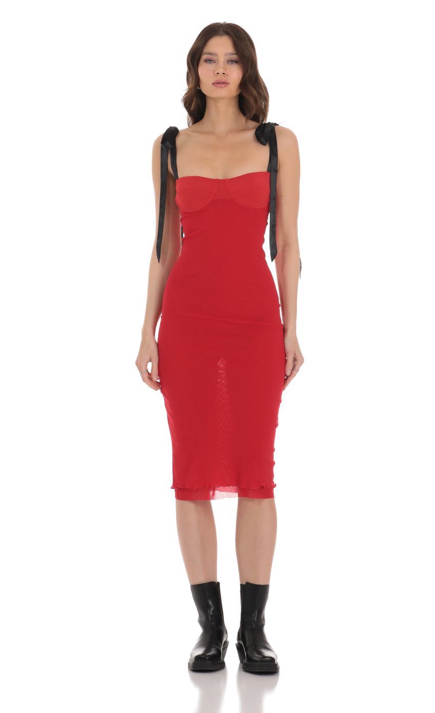 Picture Mesh Black Shoulder Ties Midi Dress in Red. Source: https://media-img.lucyinthesky.com/data/Jan24/850xAUTO/7dde84ba-d5f0-42b8-9e16-cf9e86c8b287.jpg