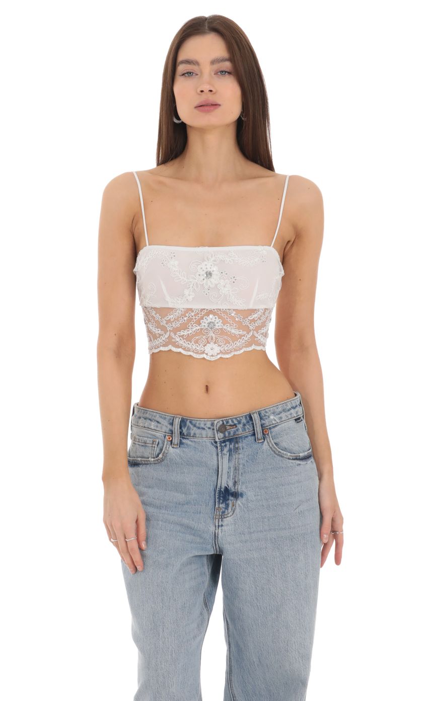 Picture Sequin Lace Crop Top in White. Source: https://media-img.lucyinthesky.com/data/Jan24/850xAUTO/7ec37027-1afd-4062-8882-ef86a9a5f8e5.jpg