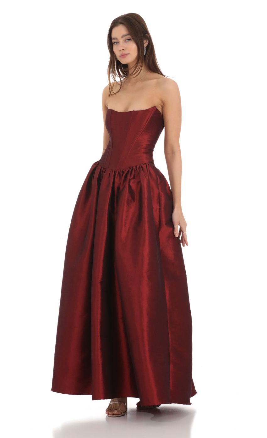 Picture Strapless Corset Gown in Deep Red. Source: https://media-img.lucyinthesky.com/data/Jan24/850xAUTO/8792c1b4-e811-437b-a4c4-397a73b13221.jpg