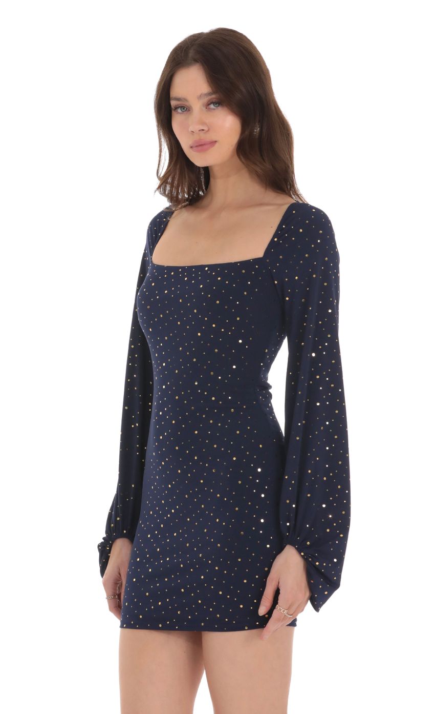 Picture Shimmer Balloon Sleeve Bodycon Dress in Navy. Source: https://media-img.lucyinthesky.com/data/Jan24/850xAUTO/91cca38a-1bf1-4cdf-bd0e-86b6888d30d5.jpg