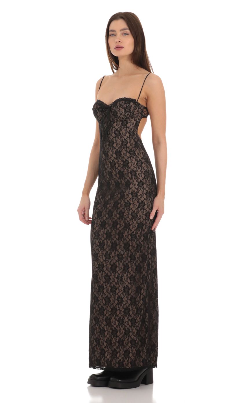 Picture Lace Bodycon Maxi Dress in Black. Source: https://media-img.lucyinthesky.com/data/Jan24/850xAUTO/94d0122b-3475-4f67-a543-308b9e9276a2.jpg