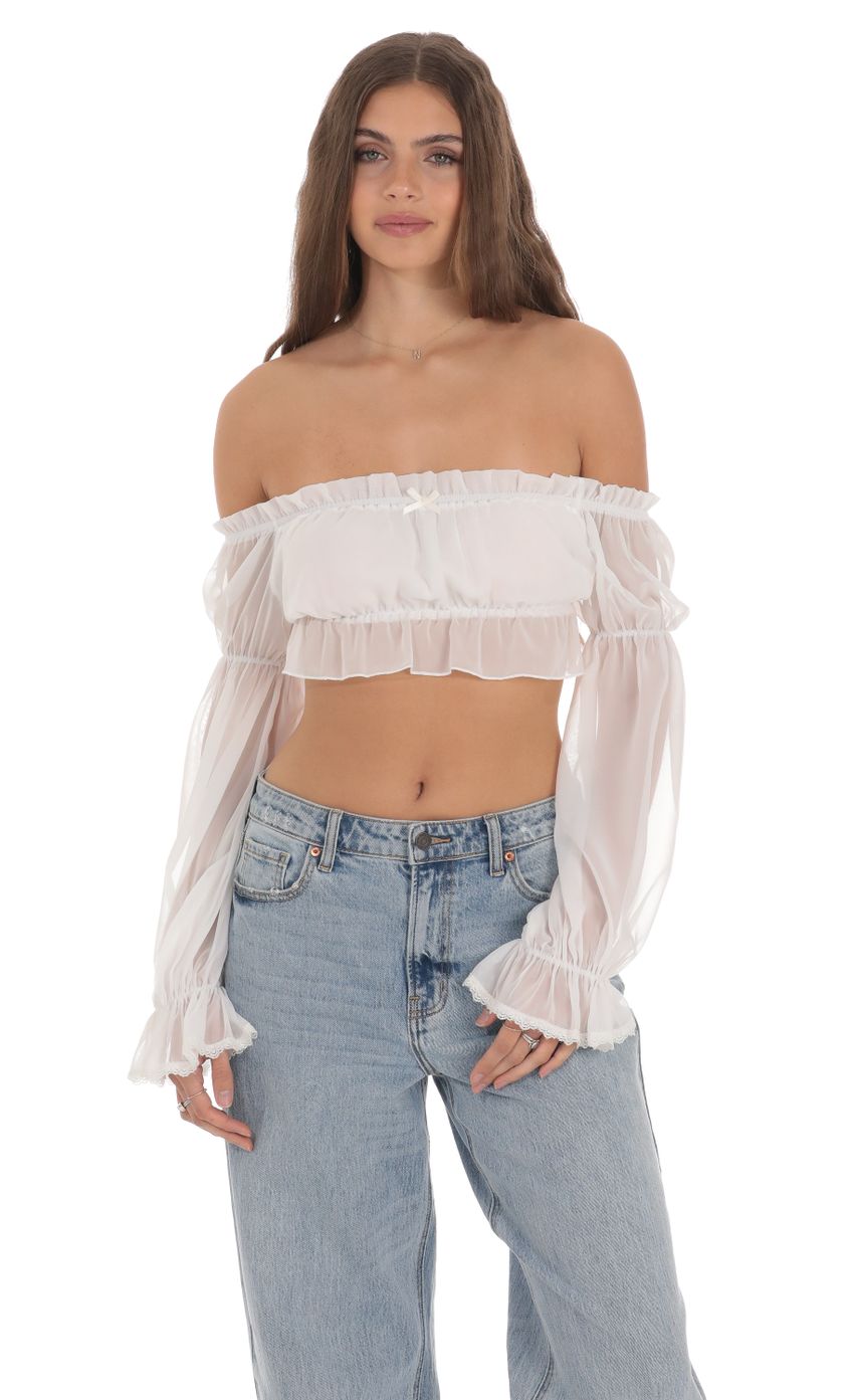 Product image for Off Shoulder Puff Sleeve Top in White