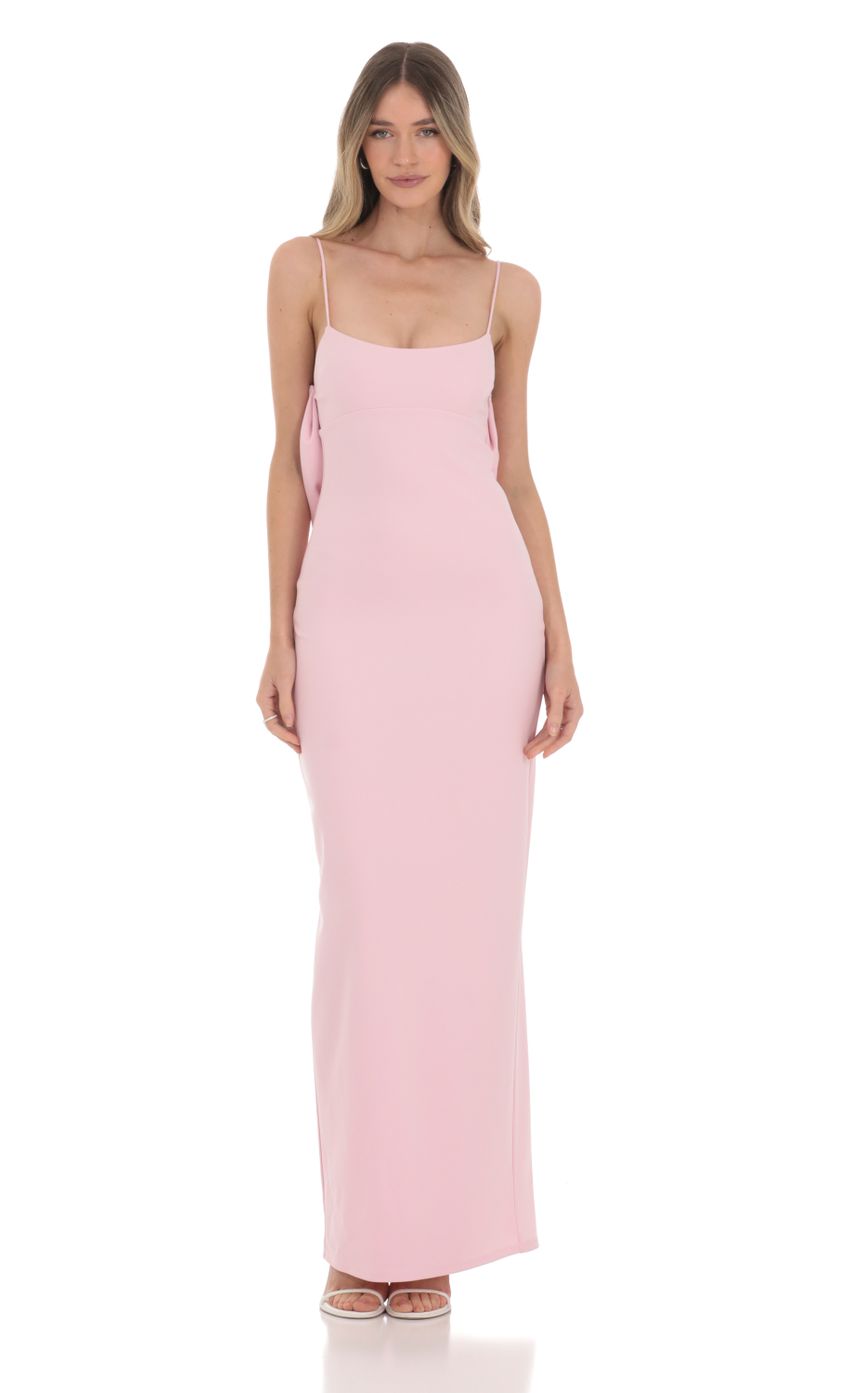 Picture Back Bow Maxi Dress in Pink. Source: https://media-img.lucyinthesky.com/data/Jan24/850xAUTO/9dacb5fb-8269-4294-888a-0f2eefd84583.jpg