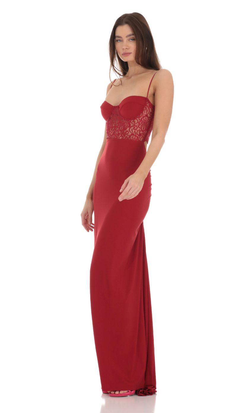 Picture Sequin Lace Cutout Maxi Dress in Red. Source: https://media-img.lucyinthesky.com/data/Jan24/850xAUTO/a167ed2f-40a5-4d91-a362-e49b4b783539.jpg