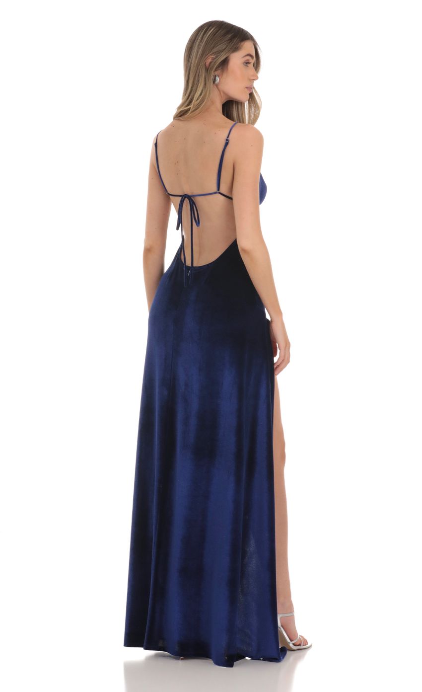 Picture Velvet Ruffle Maxi Dress in Blue. Source: https://media-img.lucyinthesky.com/data/Jan24/850xAUTO/bc4ee350-3bf8-4f0d-aed2-413b9920332f.jpg
