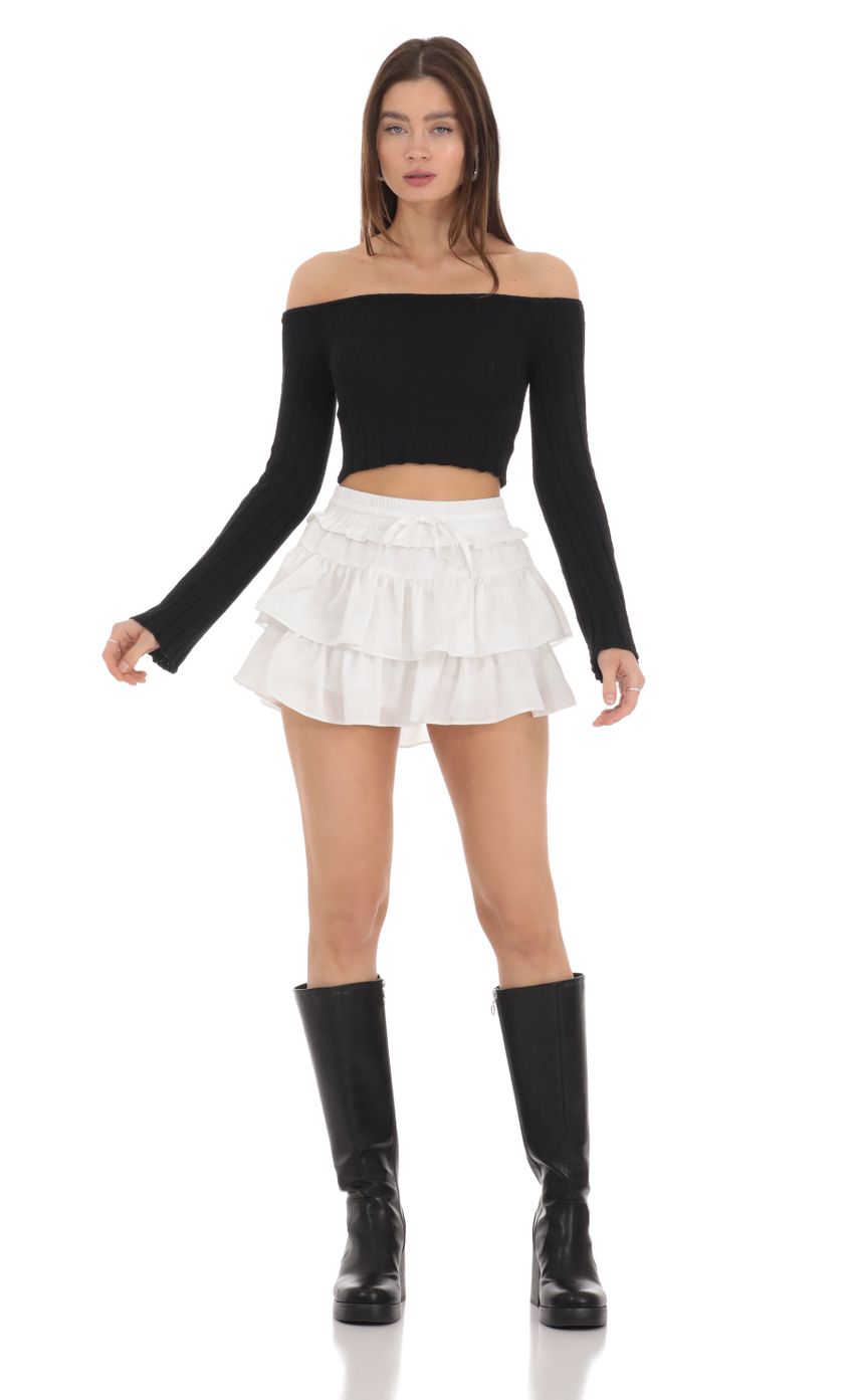 Picture Satin Ruffle Skort in White. Source: https://media-img.lucyinthesky.com/data/Jan24/850xAUTO/c4ae28d3-4d0b-424d-90a8-56c44f562f95.jpg