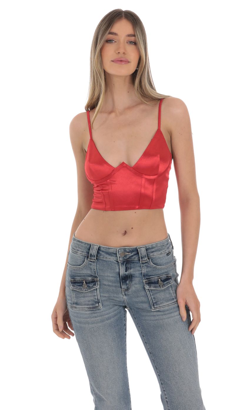 Picture Satin V-Neck Crop Top in Red. Source: https://media-img.lucyinthesky.com/data/Jan24/850xAUTO/c5879d6e-130f-4395-9c27-79d800d10c18.jpg
