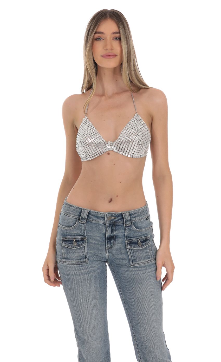 Picture Floral Chainmail Bralette Top in Silver. Source: https://media-img.lucyinthesky.com/data/Jan24/850xAUTO/d506311b-60a7-4afd-ab34-7d3a17b0c4dd.jpg