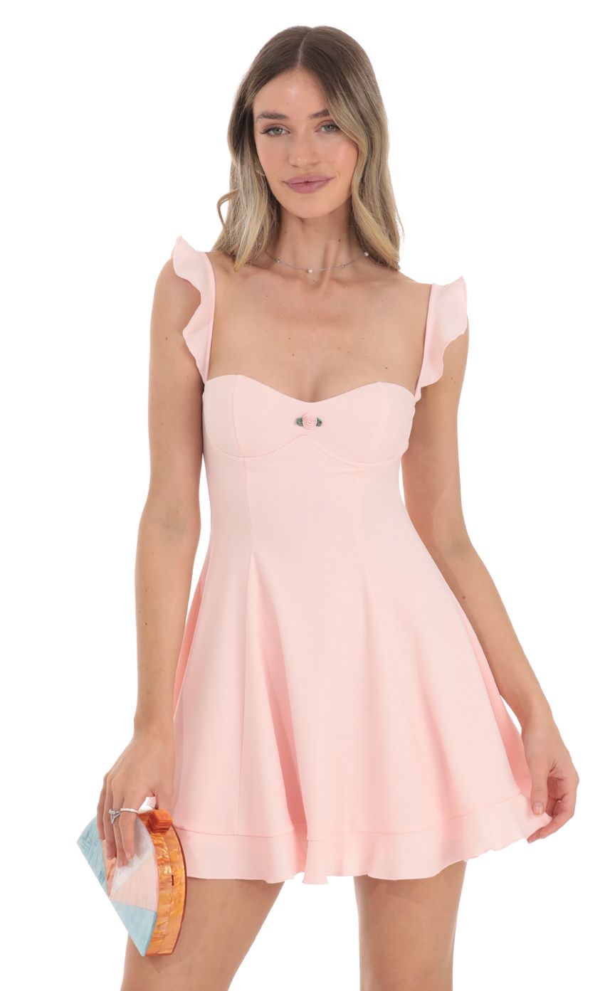 Picture Ruffle Strap Fit and Flare Dress in Pink. Source: https://media-img.lucyinthesky.com/data/Jan24/850xAUTO/ea404ec5-f811-44e4-a046-7fb3610814db.jpg