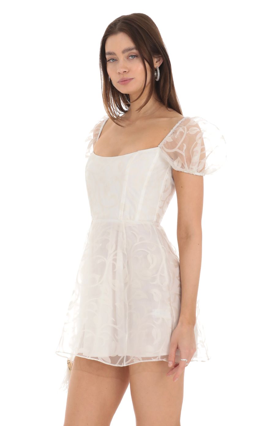 Picture Chiffon Corset Puff Sleeve Dress in White. Source: https://media-img.lucyinthesky.com/data/Jan24/850xAUTO/edda4dcc-8893-400d-b47a-7b243a7cf857.jpg