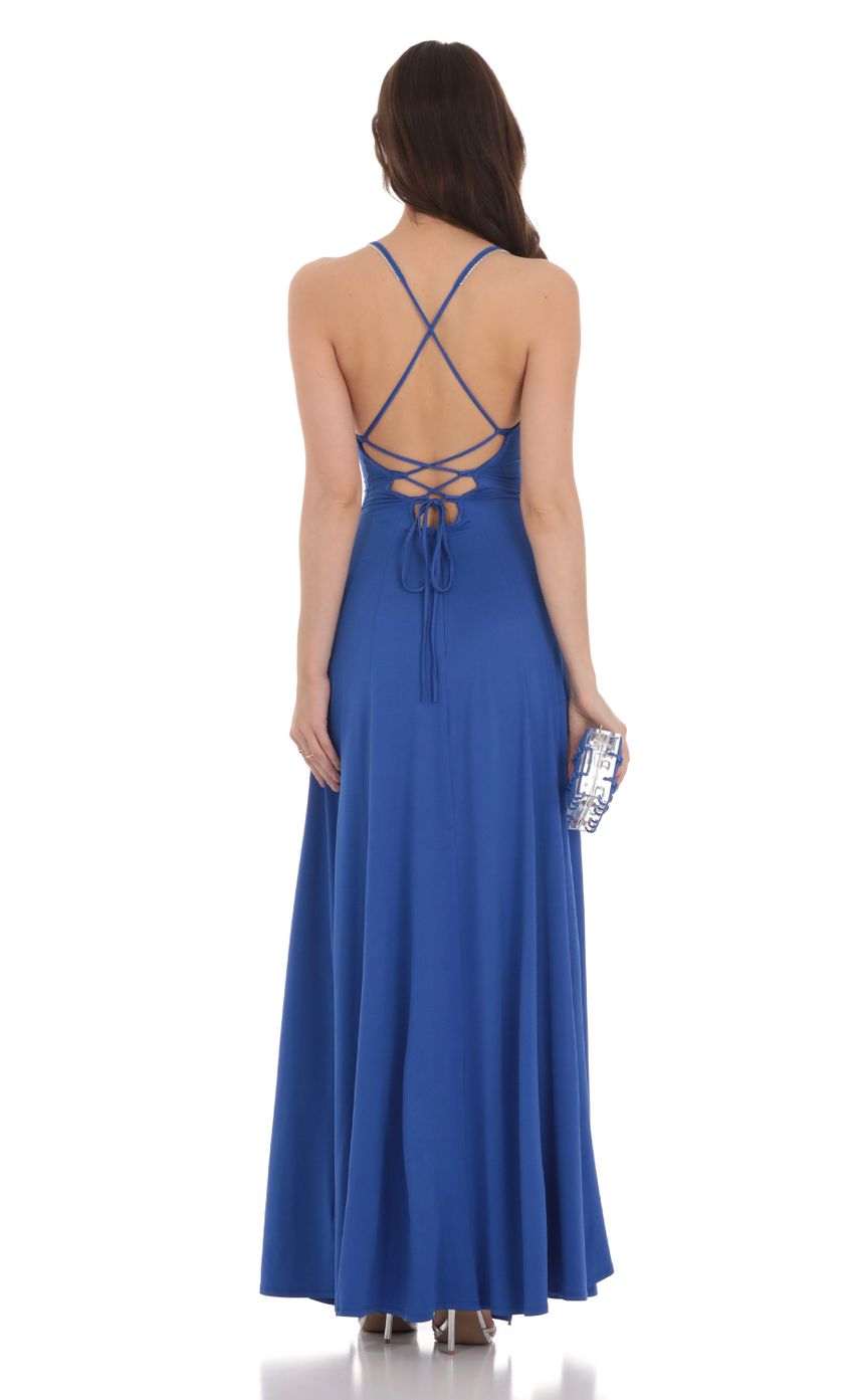 Picture Rhinestone Slit Maxi Dress in Blue. Source: https://media-img.lucyinthesky.com/data/Jan24/850xAUTO/f65b1eed-a1b2-49c5-a5f2-01cd7d5568cb.jpg