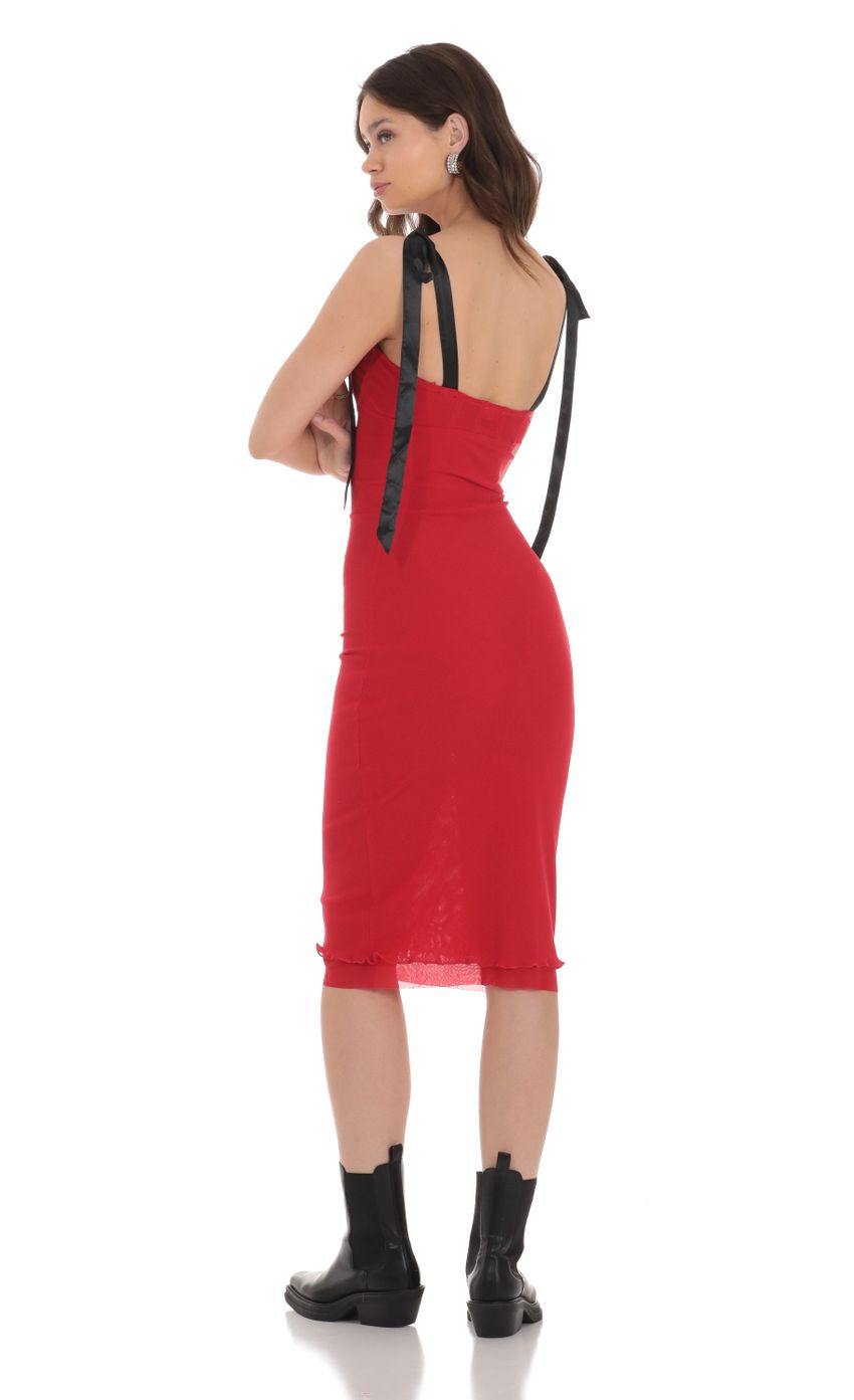 Picture Mesh Black Shoulder Ties Midi Dress in Red. Source: https://media-img.lucyinthesky.com/data/Jan24/850xAUTO/ff0bec02-09db-4e90-8e6a-5bab38ae18ce.jpg