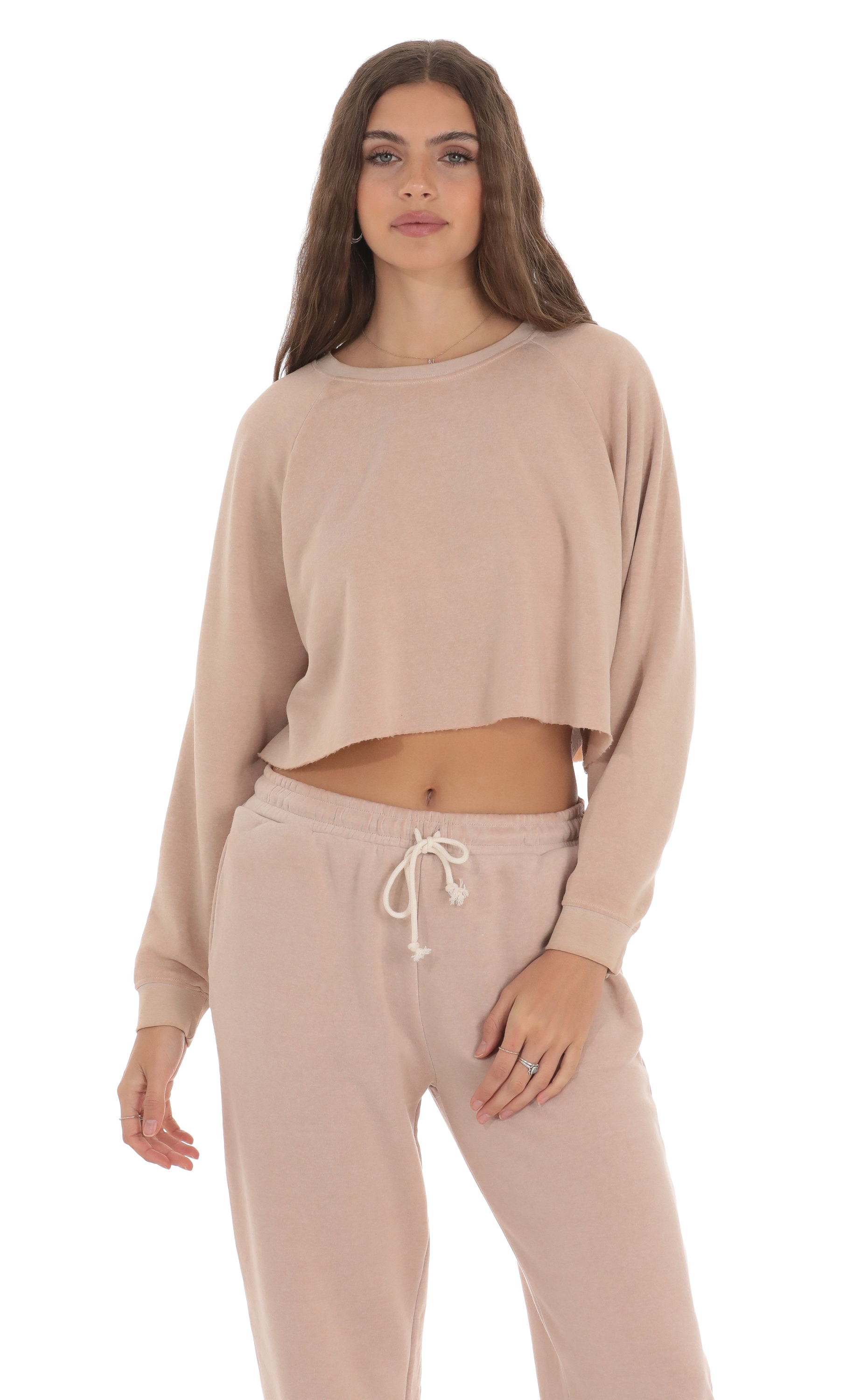Washed Cropped Jumper in Light Brown