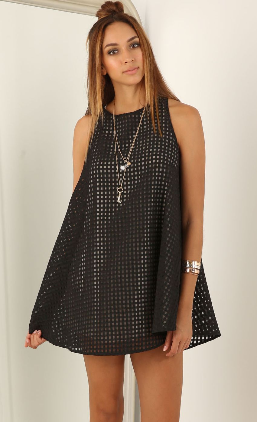 Picture Cutout Grid Shift Dress In Black. Source: https://media-img.lucyinthesky.com/data/Jul15_1/850xAUTO/0Y5A5383.JPG