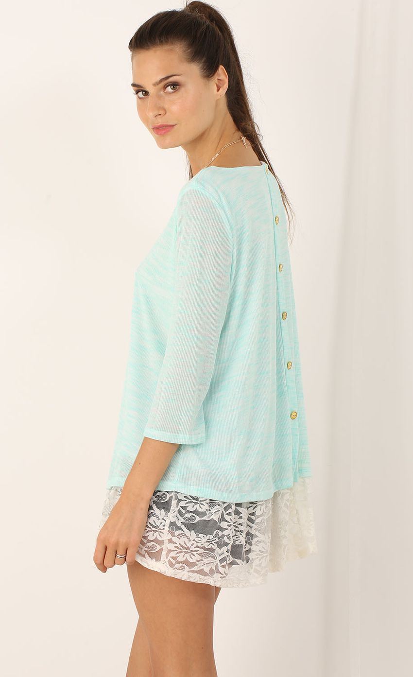Picture 3/4 Sleeve Top With Lace Hem. Source: https://media-img.lucyinthesky.com/data/Jul15_2/850xAUTO/0Y5A9251.JPG