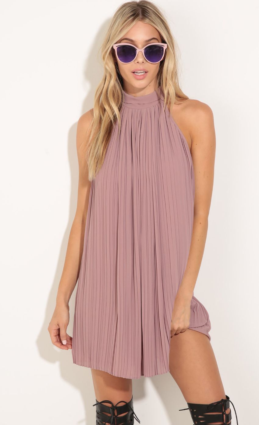 Picture High Neck Pleated Shift Dress In Mauve. Source: https://media-img.lucyinthesky.com/data/Jul16_1/850xAUTO/0Y5A4609.JPG