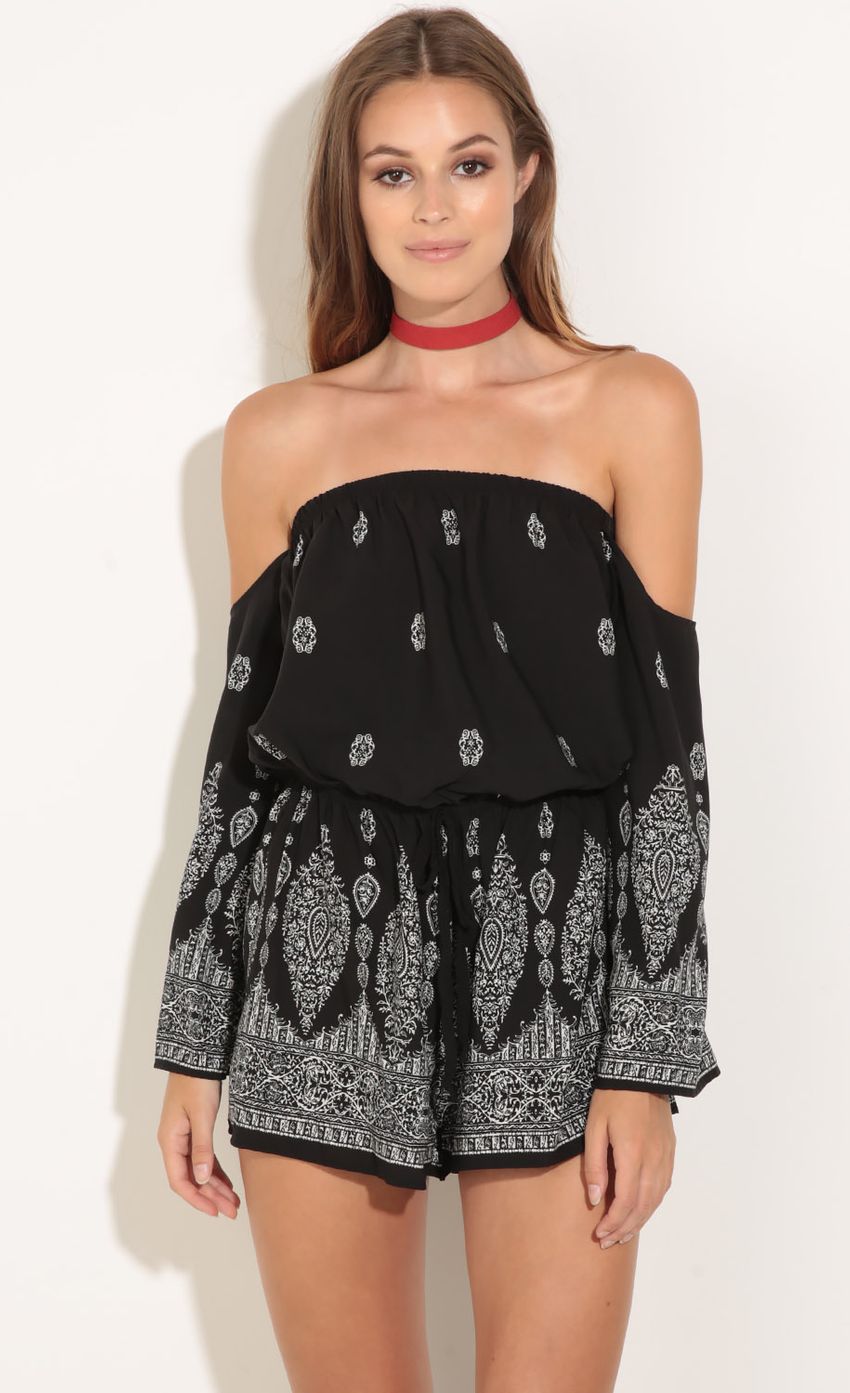 Picture Off The Shoulder Bohemian Print Romper. Source: https://media-img.lucyinthesky.com/data/Jul16_1/850xAUTO/0Y5A7552.JPG