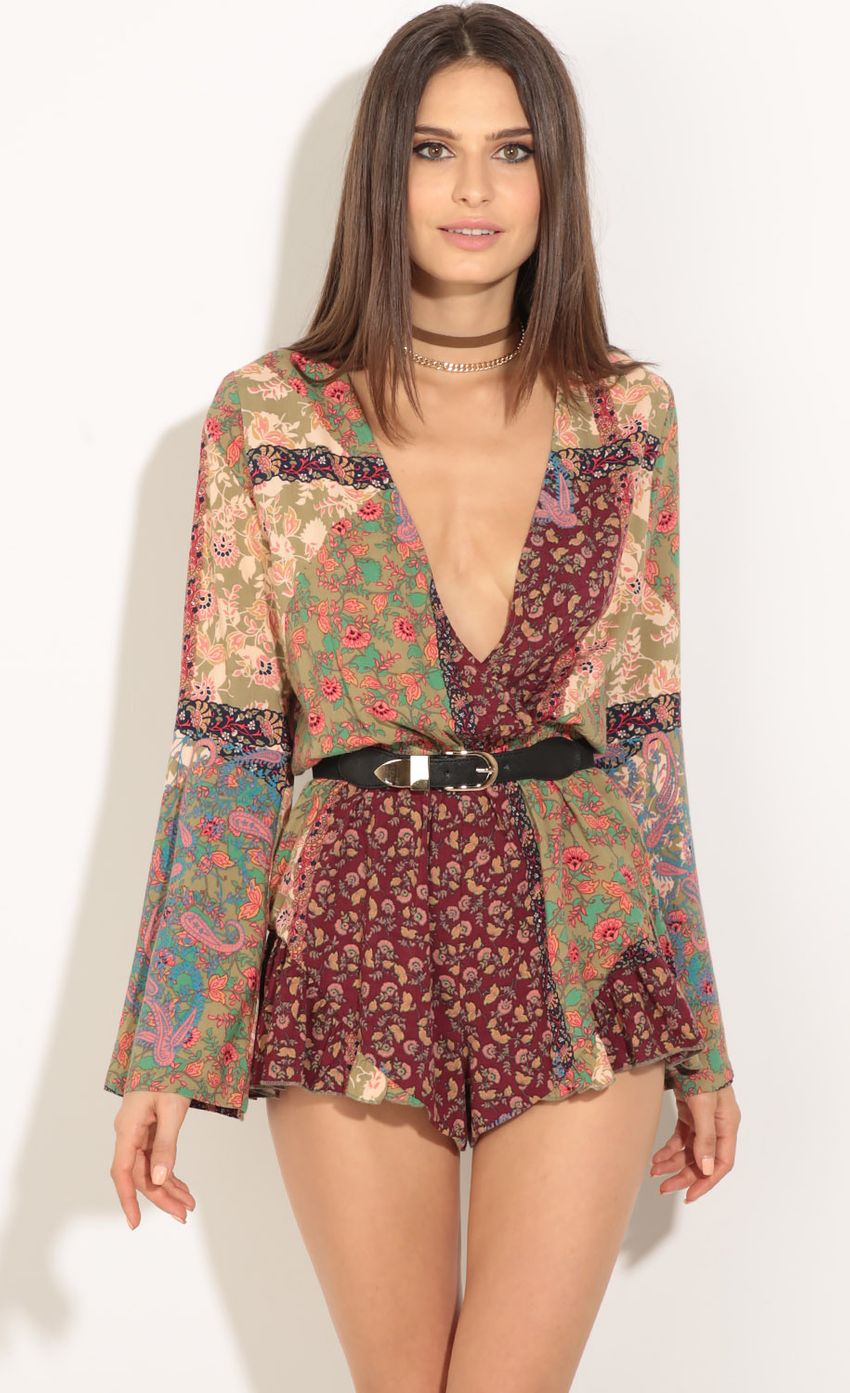Picture Floral Patchwork Wrap Romper In Wine. Source: https://media-img.lucyinthesky.com/data/Jul16_2/850xAUTO/0Y5A8270.JPG