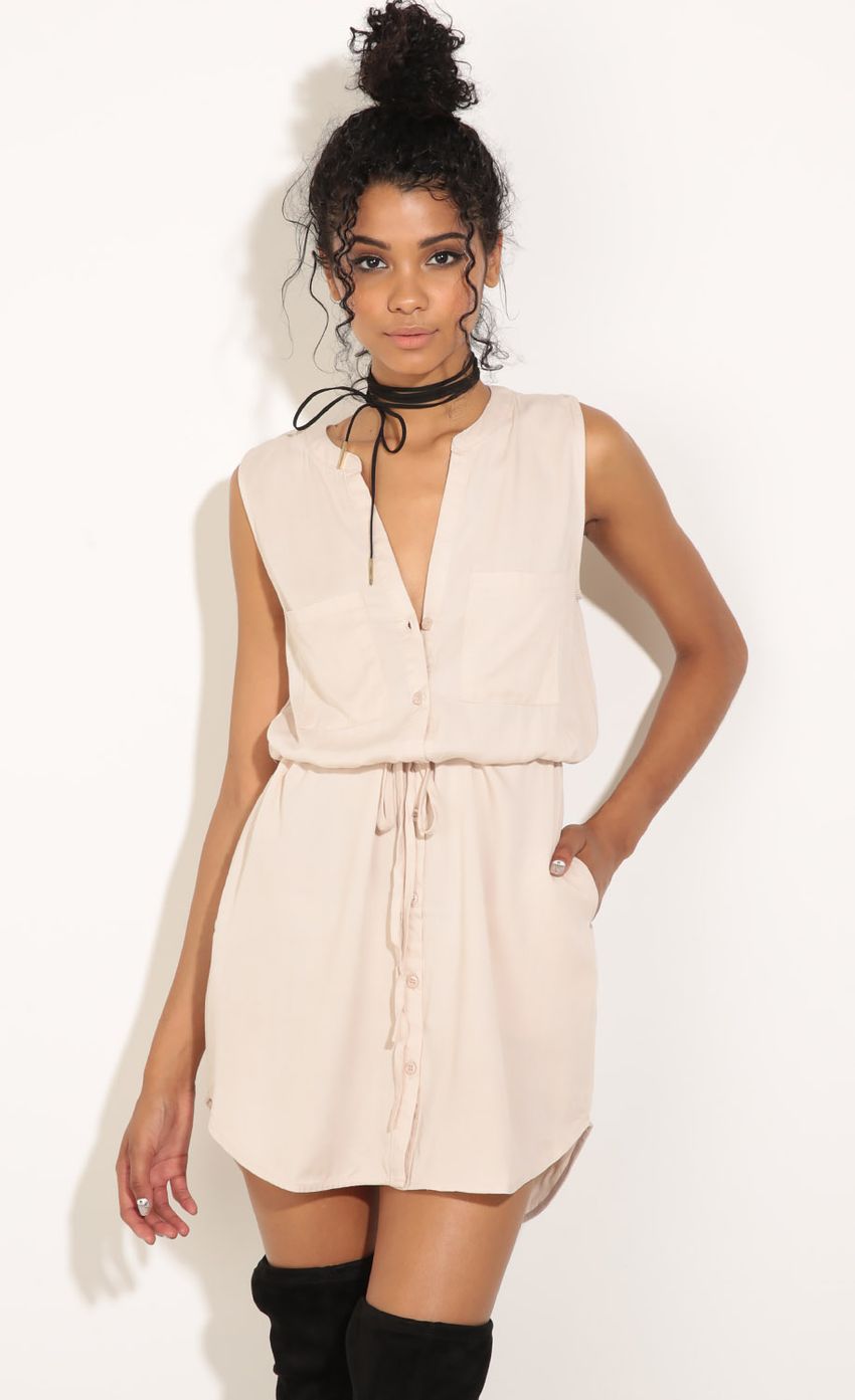 Picture Sleeveless Waist-Tie Utility Dress In Beige. Source: https://media-img.lucyinthesky.com/data/Jul16_2/850xAUTO/0Y5A9289.JPG