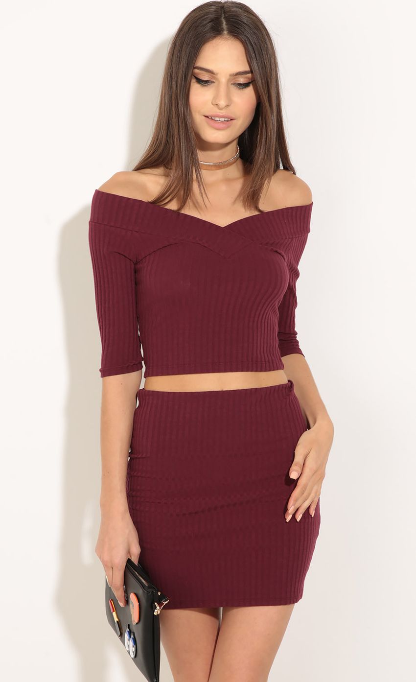 Picture Ribbed Knit Two Piece Dress Set In Wine. Source: https://media-img.lucyinthesky.com/data/Jul16_2/850xAUTO/0Y5A9487.JPG